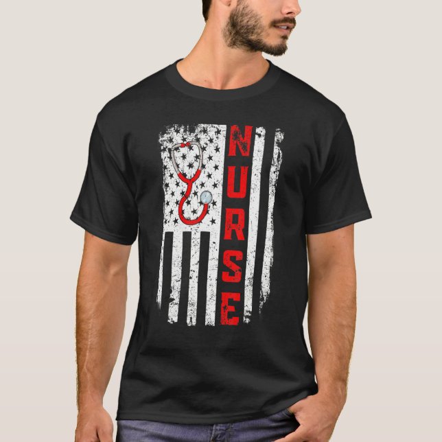 Amerikanska sjuksköterskan Stethoscope Doktor USA  T Shirt (Framsida)