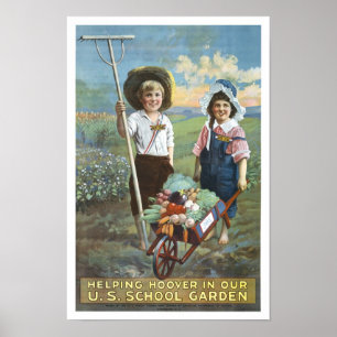 Amerikanska skolträdgårdar, 1919. Gammal reklam Poster