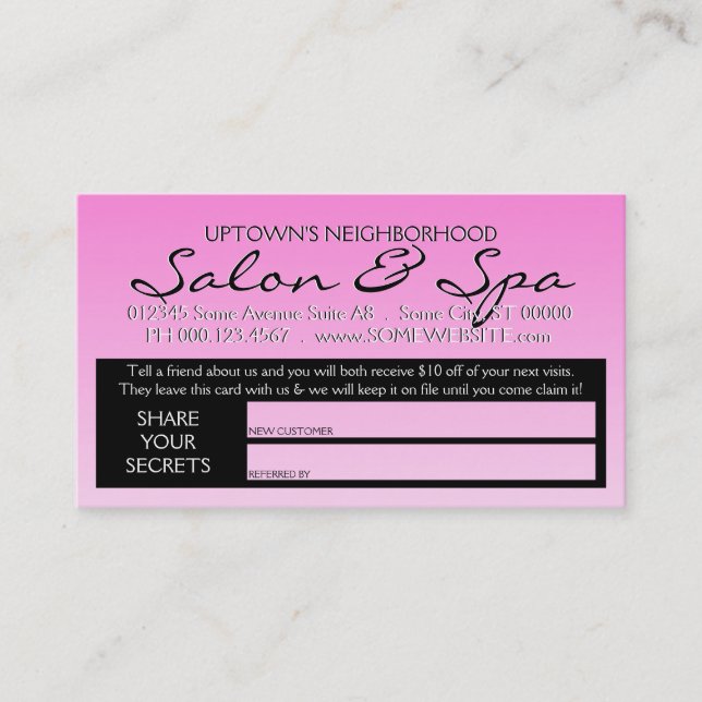 Amerikanska skönhetshemligheter refererar till en  rabattkort (Framsida)