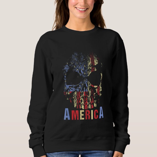 Amerikanska skullen USA flagga Independence day 4: T Shirt (Framsida)