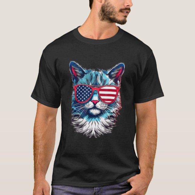 Amerikanska solglasögon USA flagga 4:e juli Katt G T Shirt (Framsida)