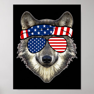 Amerikanska solklenar Varg 4:e juli Fantastisk USA Poster