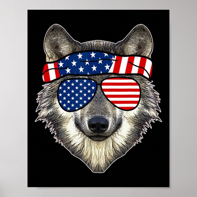 Amerikanska solklenar Varg 4:e juli Fantastisk USA Poster (Framsidan)