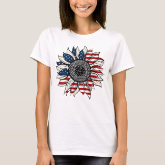 Amerikanska solrosfartyg USA flagga Flower T Shirt