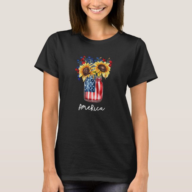 Amerikanska solrosor 4 juli för flickor t shirt (Framsida)