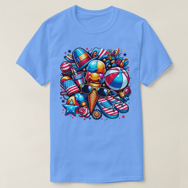 Amerikanska sommaren Vibes 4:e juli Firande med T Shirt (Design framsida)