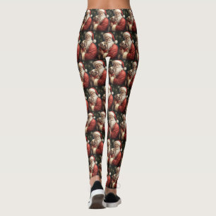 Amerikanska Stafford-shire med Jultomten-jul Leggings