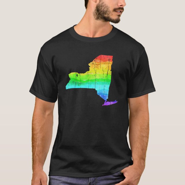 Amerikanska staten New York Rainbow Gay LGbt Pride T Shirt (Framsida)