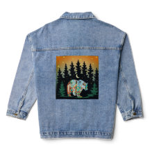 Amerikanska Stil-björn i Skogen Denim Jacka