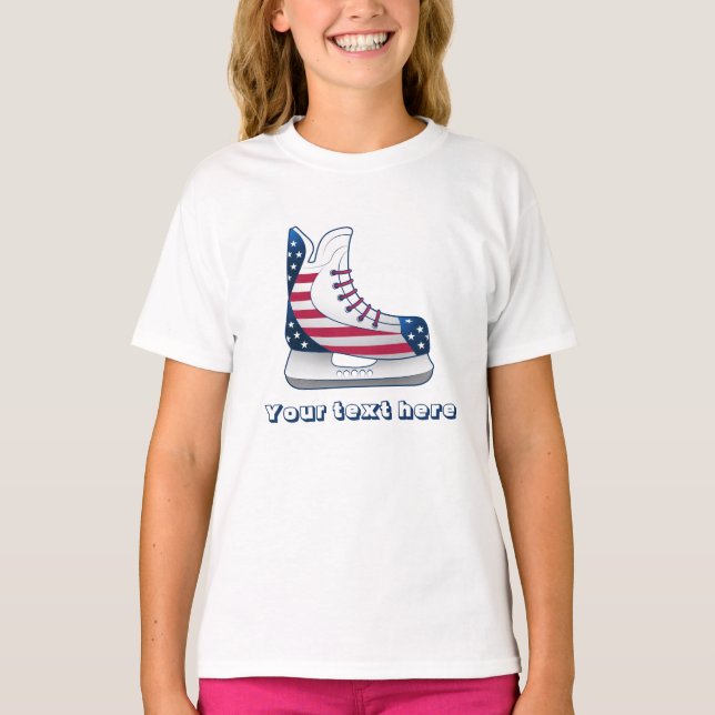 Amerikanska stjärnor och ränder ishockeyskridsko t shirt (Framsida)