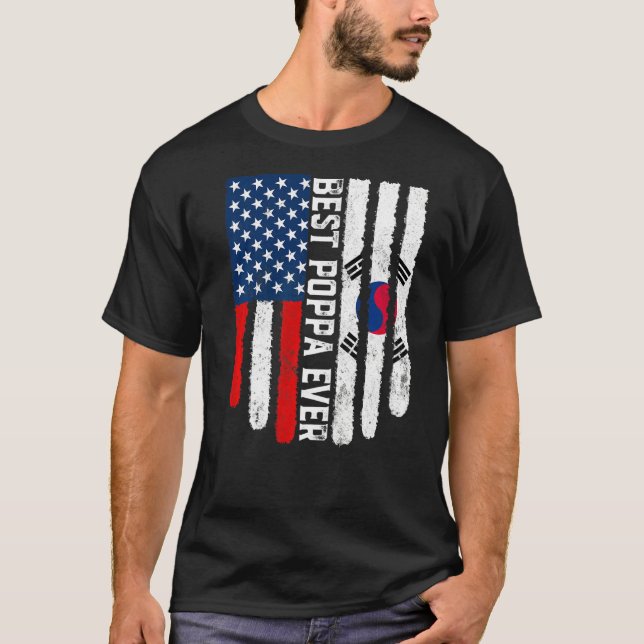 Amerikanska Sydkoreas Flagga Best Poppa någonsin F T Shirt (Framsida)