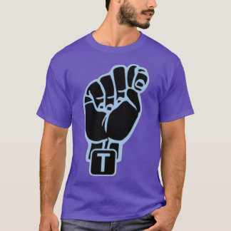 Amerikanska teckenspråk Brev T blå manar och pojka Shirt