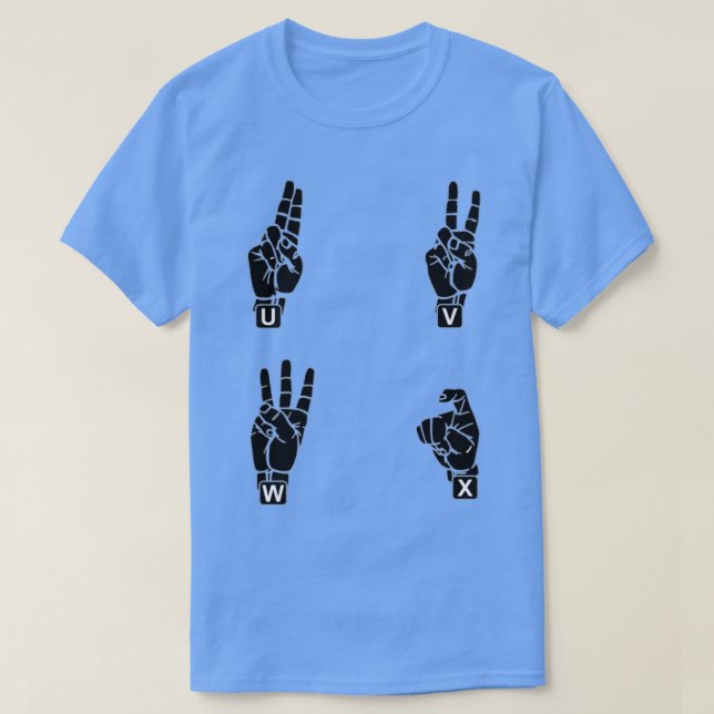 Amerikanska teckenspråksalfabet brev U till X T Shirt (Design framsida)