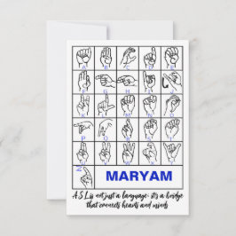 Amerikanska teckenspråksalfabetet, döv ASL Tack Kort