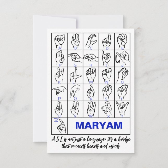 Amerikanska teckenspråksalfabetet, döv ASL Tack Kort (Framsida)