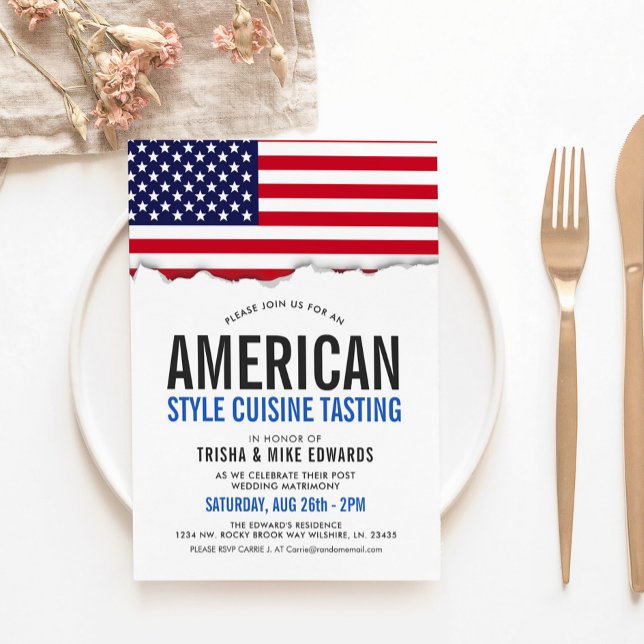 Amerikanska Thned-Cuisineet | Party Flagga Vita In Inbjudningar (Skapare uppladdad)