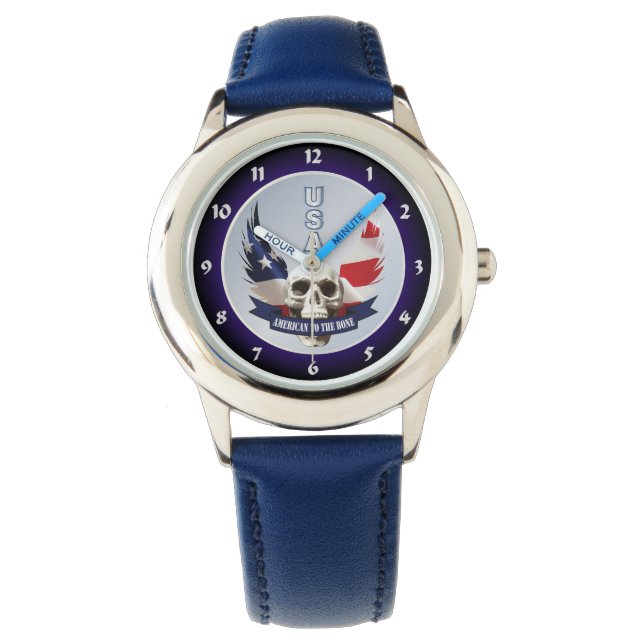 Amerikanska till Bone Skull Armbandsur (Framsida)