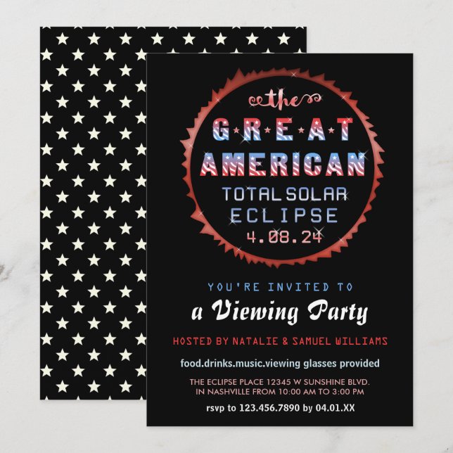 Amerikanska Total Solar Eclipse 2024 Visa Party Inbjudningar (Fram/baksida)