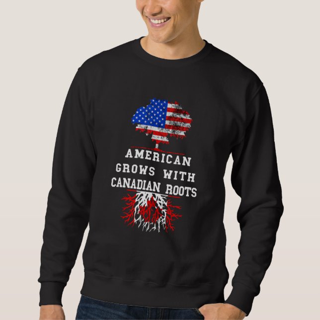 Amerikanska Träd Roots Kanada Flagga Maple Löv Can Lång Ärmad Tröja (Framsida)