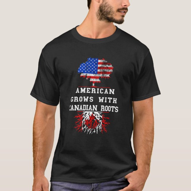 Amerikanska Träd Roots Kanada Flagga Maple Löv Can T Shirt (Framsida)