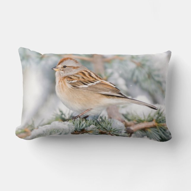 Amerikanska Träd Sparrow på vintern Lumbarkudde (Framsida)
