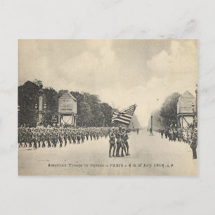 Amerikanska trupper i Paris den 4 juli 1918 Vykort