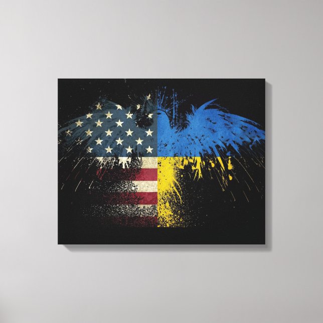 Amerikanska ukrainska Flaggorna Canvastryck (Framsida)