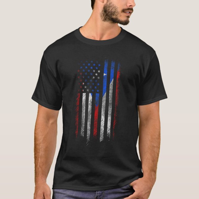 Amerikanska upphöjda med Puerto Rican Roots Puerto T Shirt (Framsida)