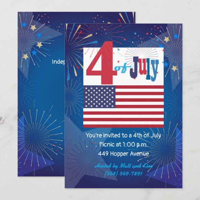 Amerikanska USA flagga 4:e juli Personalize Inbjudningar (Fram/baksida)