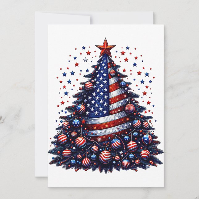 Amerikanska USA flagga Julgran Patriotic Art Inbjudningar (Framsida)