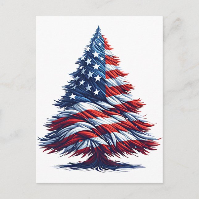 Amerikanska USA flagga Julgran Patriotic Art Vykort (Framsida)