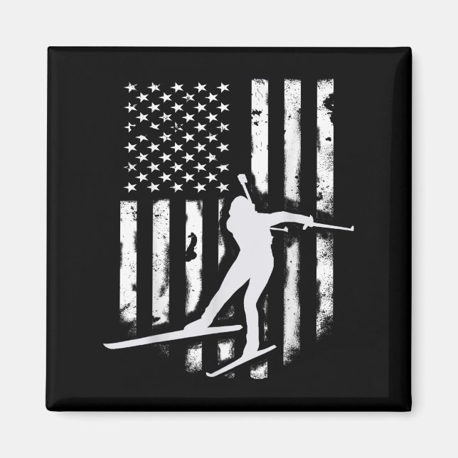 Amerikanska USA flagga Nordic Ski Coola Skier Gift Magnet (Framsidan)
