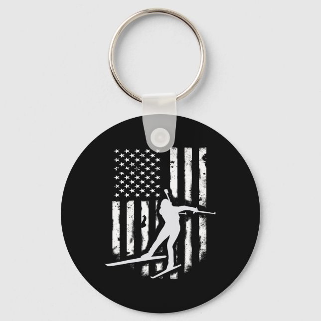 Amerikanska USA flagga Nordic Ski Coola Skier Gift Nyckelring (Framsida)