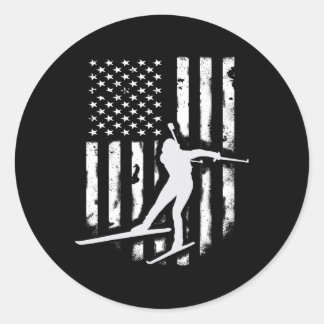 Amerikanska USA flagga Nordic Ski Coola Skier Gift Runt Klistermärke