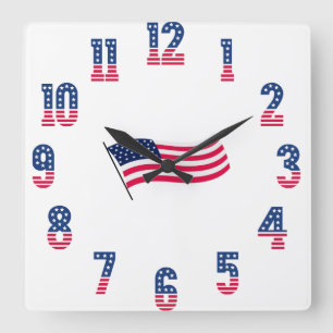 Amerikanska USA flagga & Numbers Fyrkantig Klocka