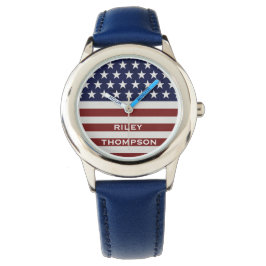 Amerikanska USA flagga Patriotic 4:e Anpassningsba Armbandsur