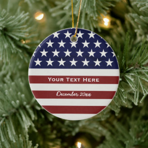 Amerikanska USA flagga Patriotic 4:e Anpassningsba Julgransprydnad Keramik