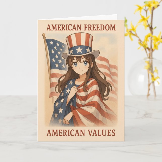 Amerikanska Värderingar Anime Flicka Kort (Gul blomma)