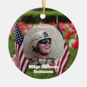 Amerikanska Veteran Flaggor och Poppies Julgransprydnad Keramik