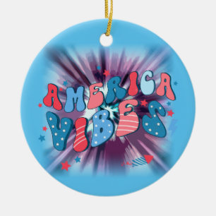 Amerikanska vibe - Groovy Retro Patriotic 4 juli Julgransprydnad Keramik