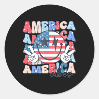 Amerikanska Vibes Usa Groovy Retro Smile Ansikte L Runt Klistermärke
