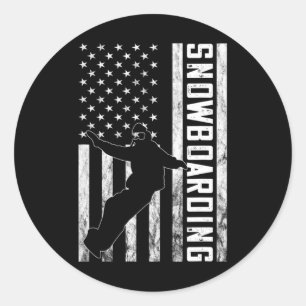 Amerikanska Vintage USA flagga Snowboarder Snowboa Runt Klistermärke