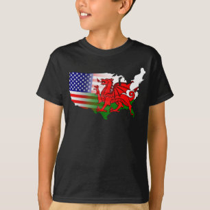 Amerikanska walesiska Flaggor Karta T Shirt