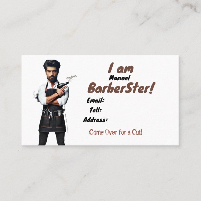 Amerikanskt, 89 mm x 51 mm Affärskort,Barbertema Visitkort (Framsida)