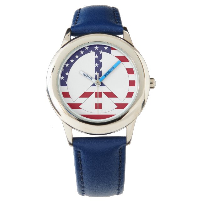 AMERIKANSKT FLAGGA FREDSTECKEN ARMBANDSUR (Framsida)