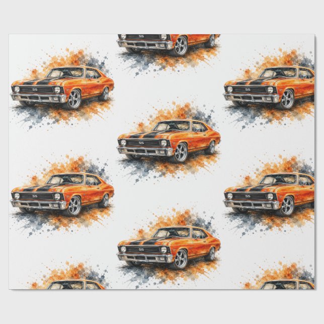 Amerikanskt Muscle Car-inpackningspapper Presentpapper (Platt)