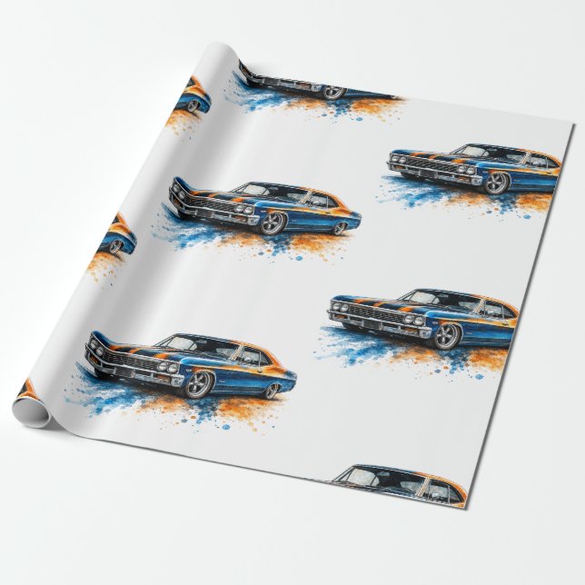 Amerikanskt Muscle Car-inpackningspapper Presentpapper (Utrullad)