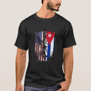 Amerikanskt odlad kubanska rötter USA Kuba Flagga T Shirt