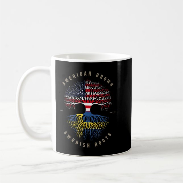 Amerikanskt Odlad Svenska Rötter Sveriges Flagga Kaffemugg (Vänster)