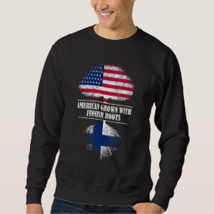 Amerikanskt Odlade Med Finska Rötter Finland Flagg Lång Ärmad Tröja